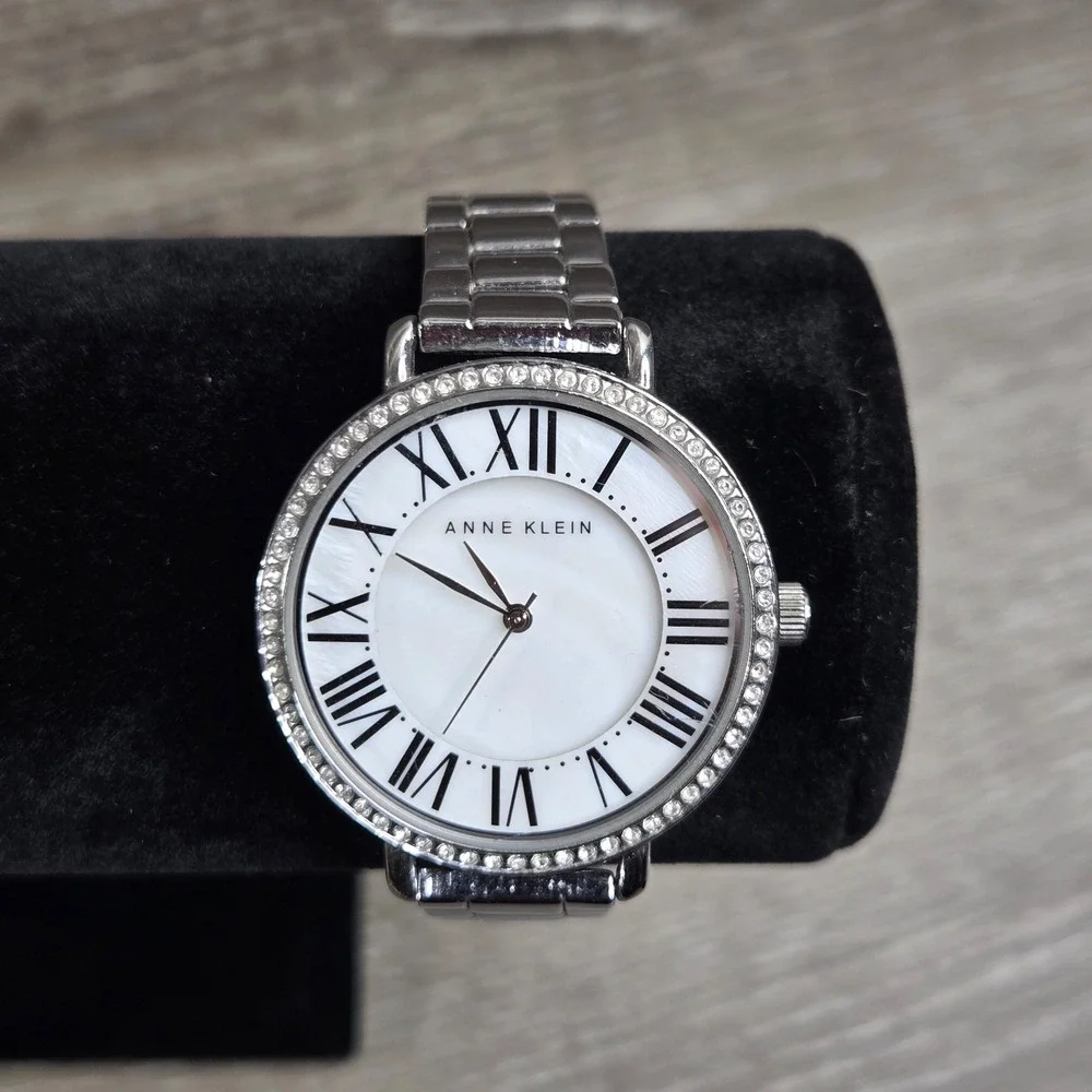 Anne Klein Watch Women 29mm Silver Tone MOP Bling Bezel Y121E  6
